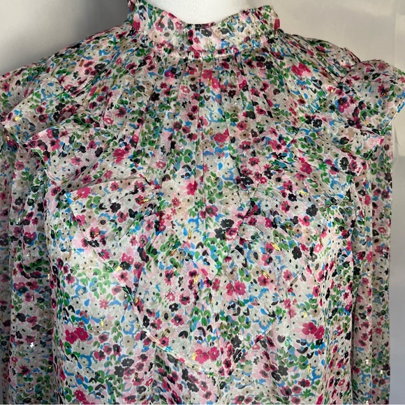 Boden High Neck Long sleeve flounce blouse V-yoke Ivory Gardenia Petal Size 10 - Picture 4 of 10